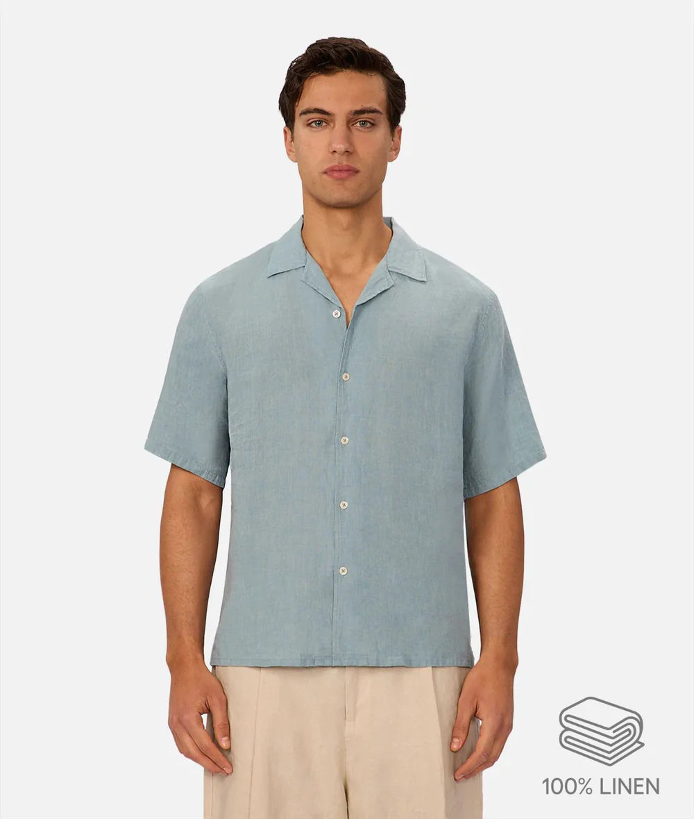 INDUSTRIE St. Martins Linen Short Sleeve Shirt - Marine Men's Tops - Sloane Boutique