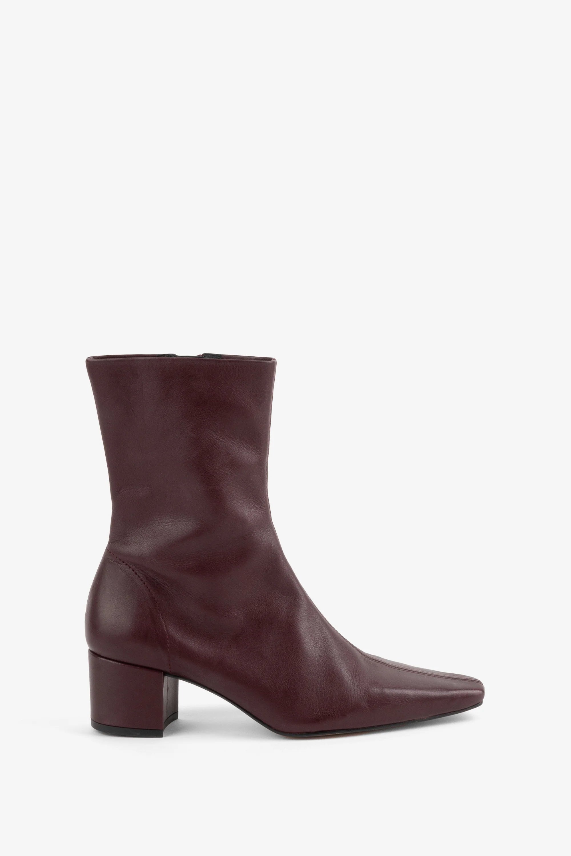 Intentionally Blank Leather Carlton Heeled Mid Boot - Maroon Women's Shoes - Sloane Boutique