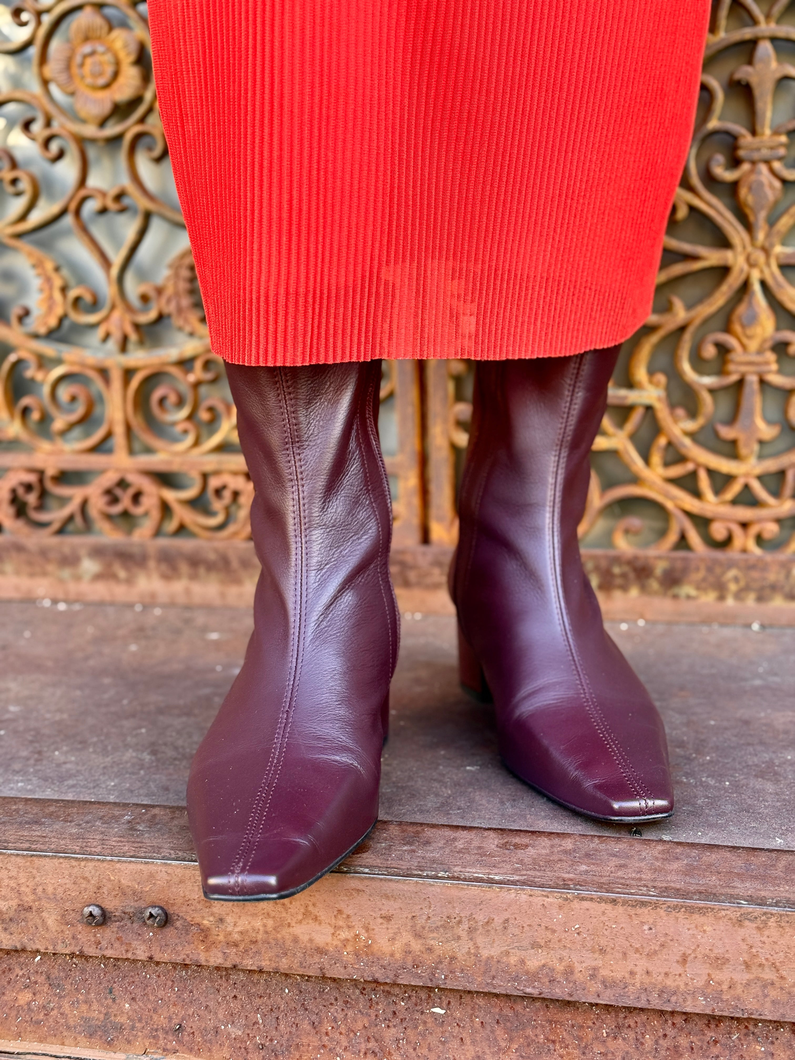 Intentionally Blank Leather Carlton Heeled Mid Boot - Maroon Women's Shoes - Sloane Boutique