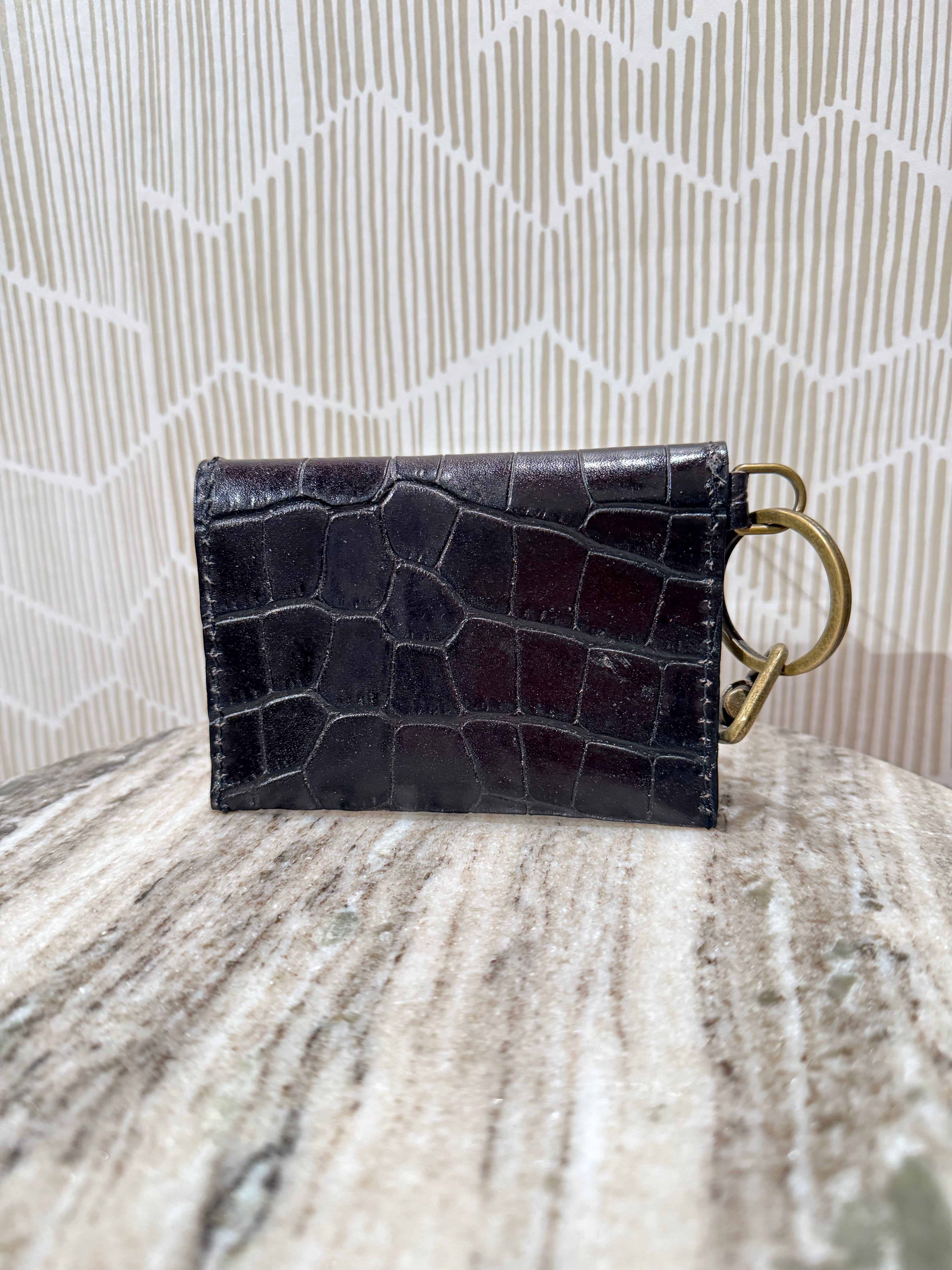 Kim White Coin Purse Key Chain - Black Croc Accessories - Sloane Boutique