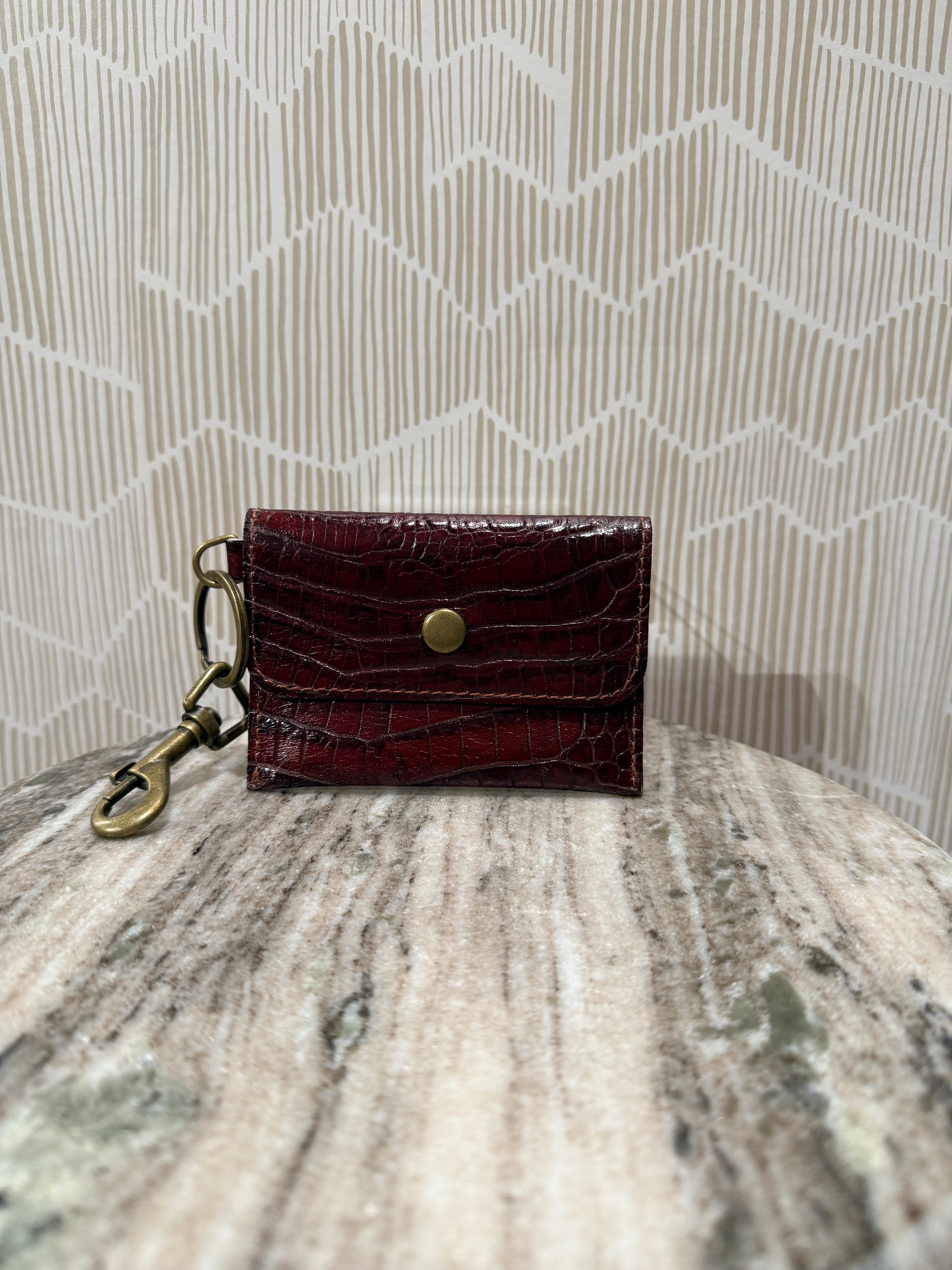 Kim White Coin Purse Key Chain - Cognac Croc Accessories - Sloane Boutique