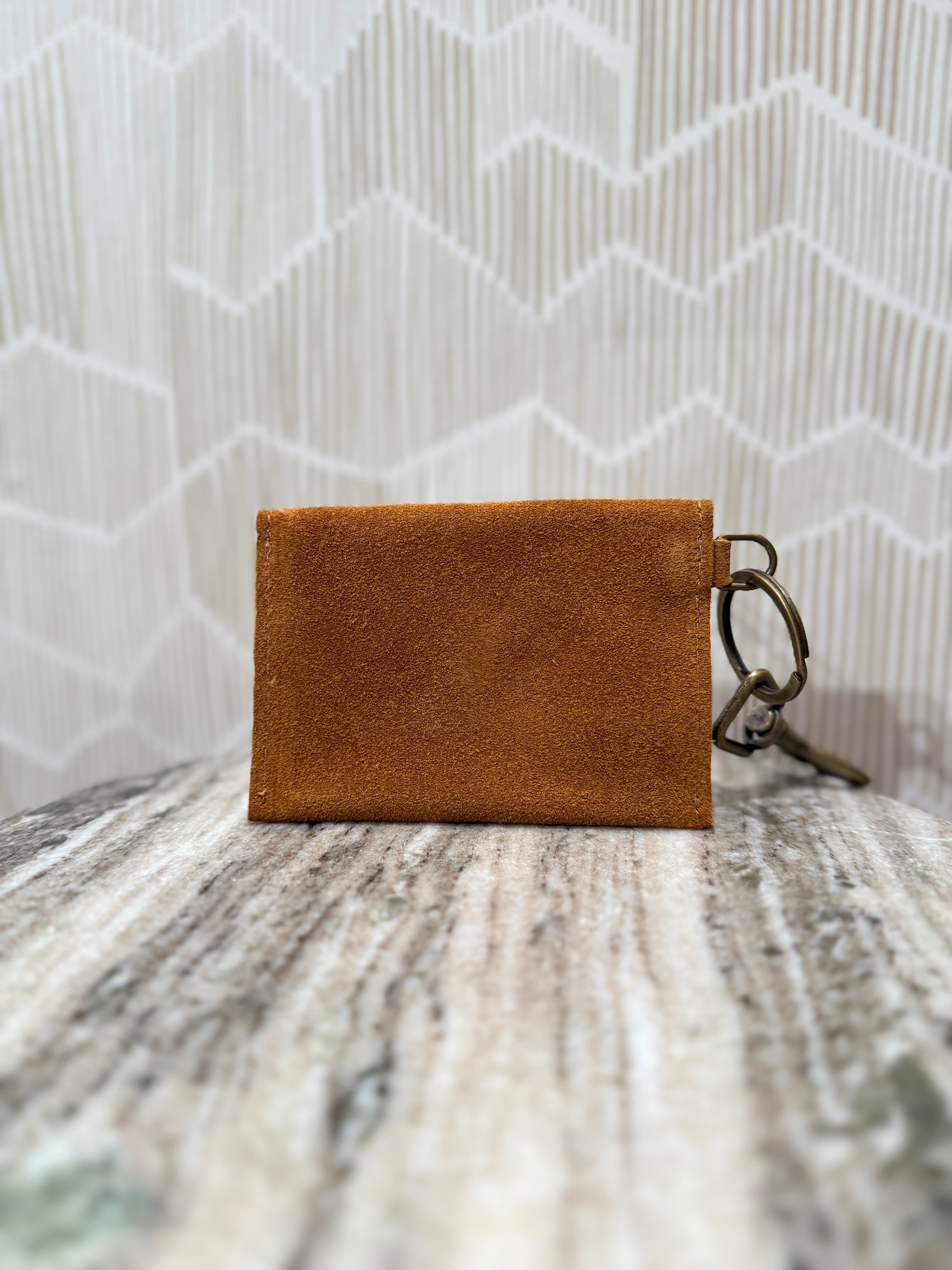 Kim White Coin Purse Key Chain - Saddle Suede Accessories - Sloane Boutique