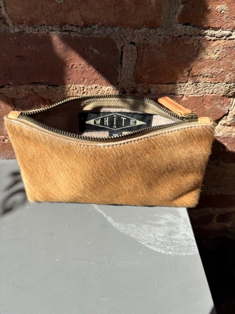 Kim White Cosmetic Bag Large - Tan Fur Accessories - Sloane Boutique