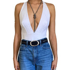 Kim White Oval Classic Belt - Navy Suede Accessories - Sloane Boutique