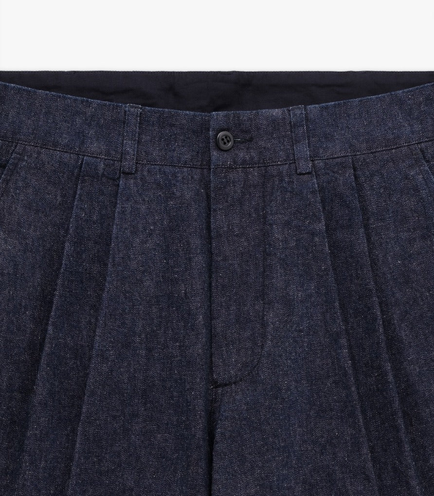 Knickerbocker Canal Pleated Denim Cotton & Linen Short - Indigo Men's Bottoms - Sloane Boutique