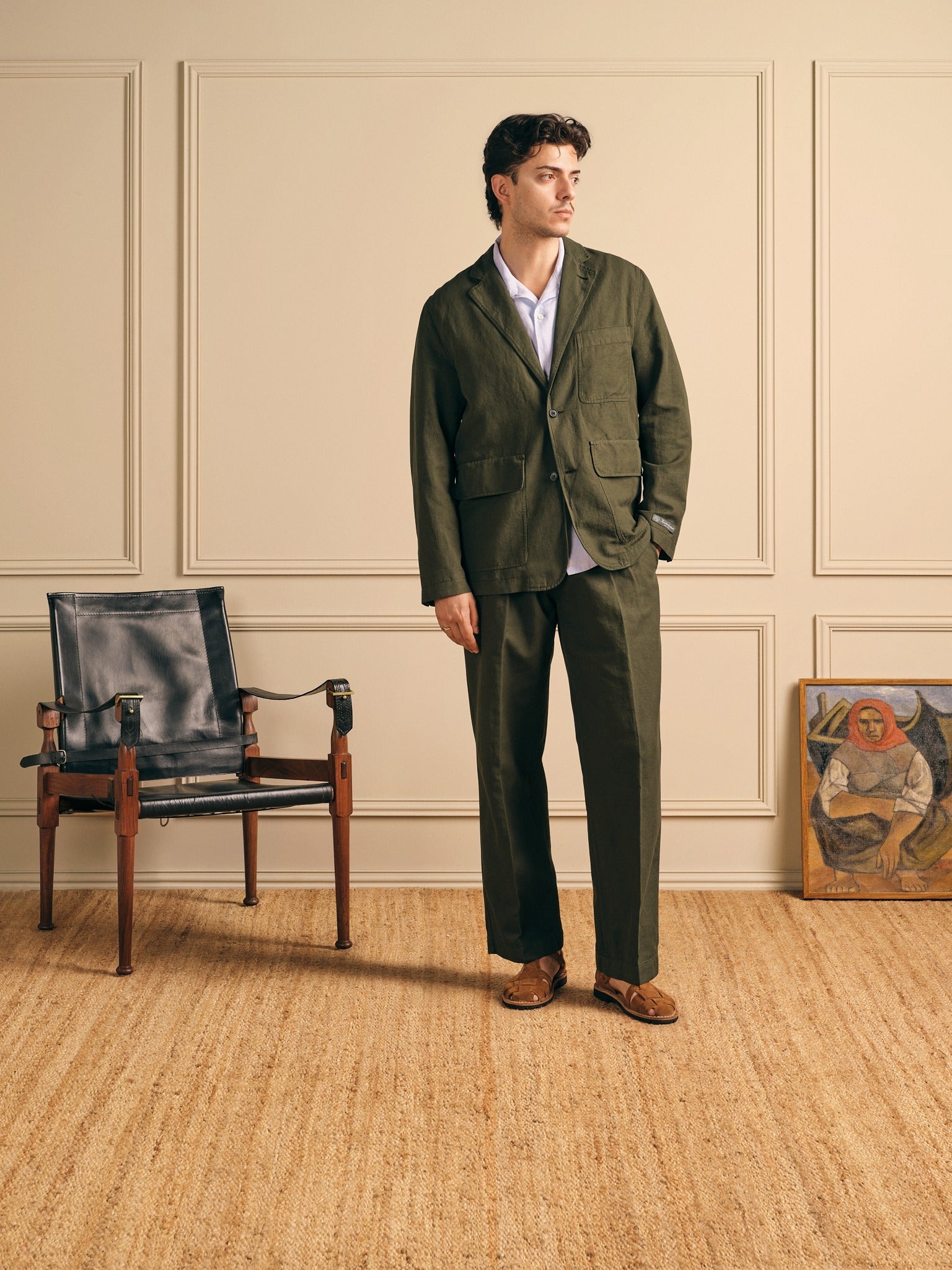 Knickerbocker Canal Pleated Twill Cotton & Linen Pant - Tuscan Olive Men's Bottoms - Sloane Boutique