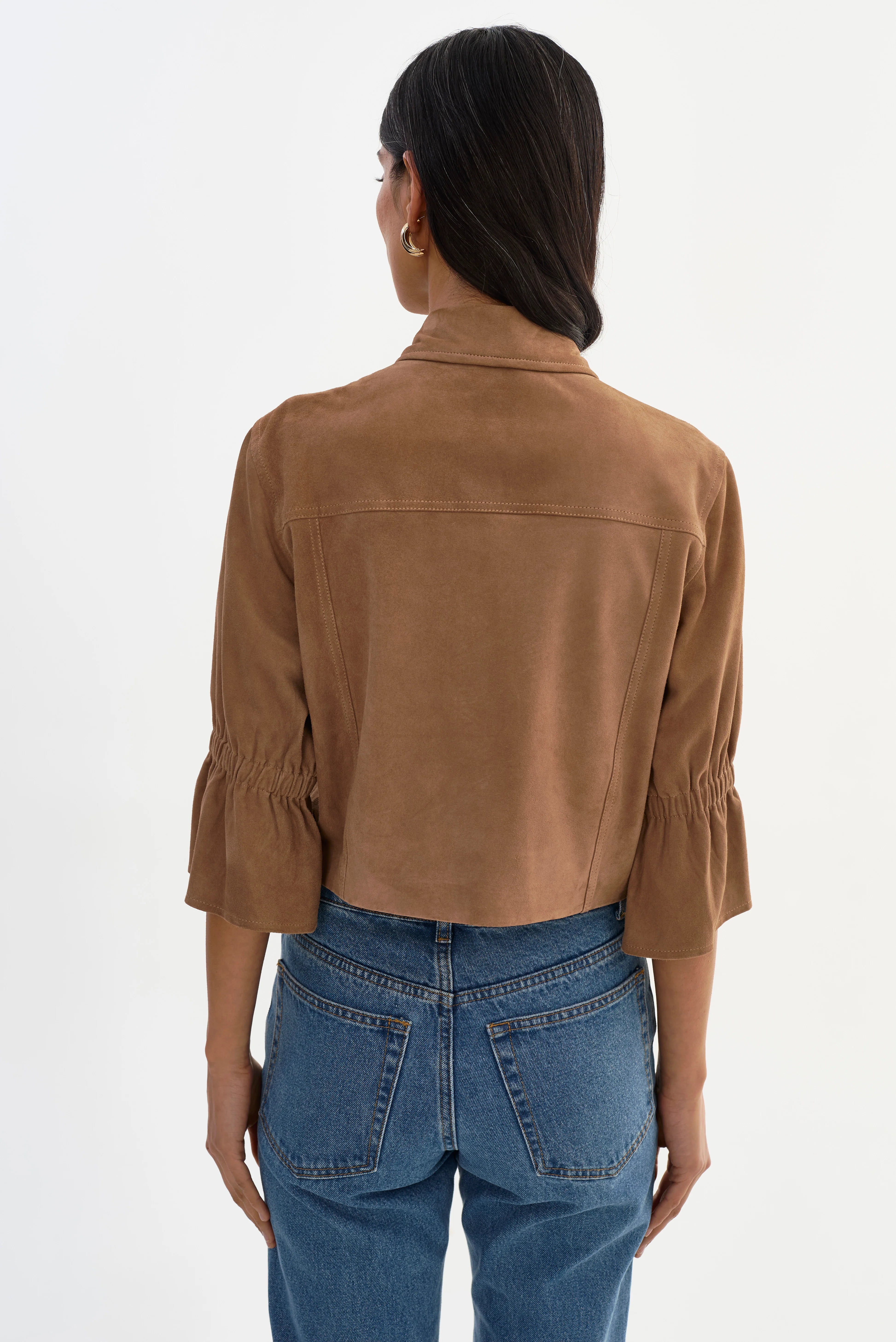 LAMARQUE Carolina Suede Ruffle Sleeve Jacket - Latte Women's Tops - Sloane Boutique