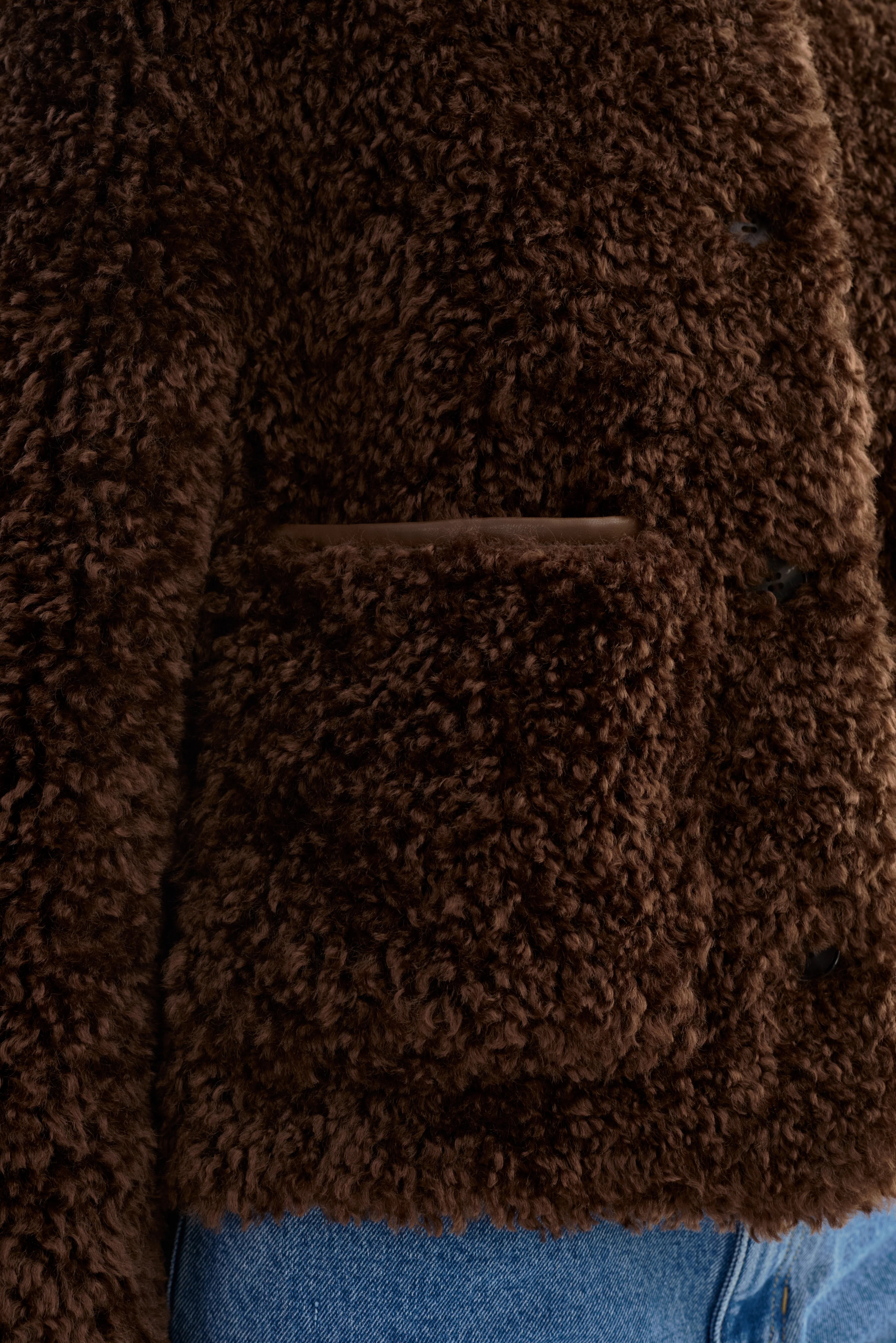 Lamarque Emilia Faux Fur Sherpa Jacket - Brown Outerwear - Sloane Boutique