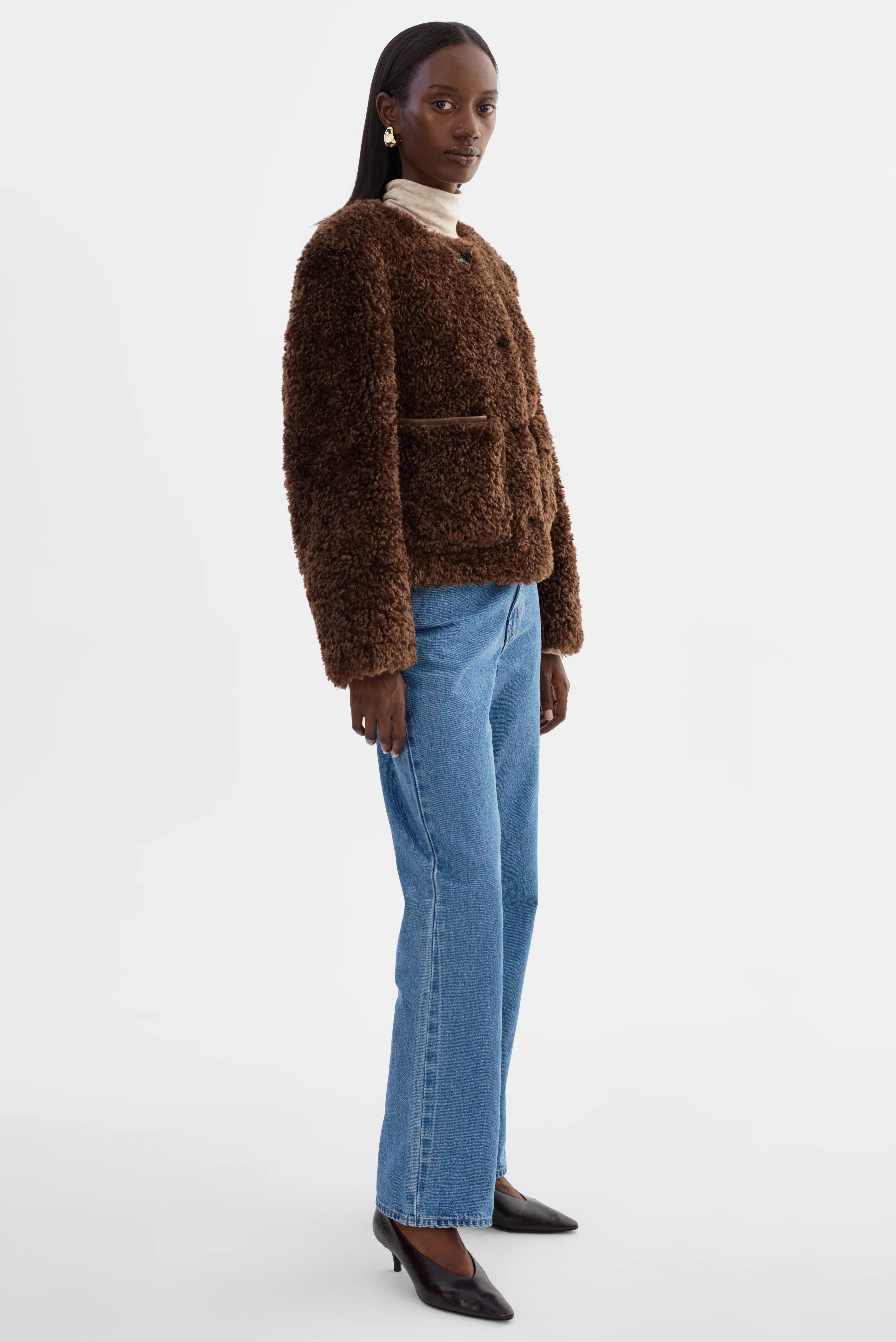 Lamarque Emilia Faux Fur Sherpa Jacket - Brown Outerwear - Sloane Boutique