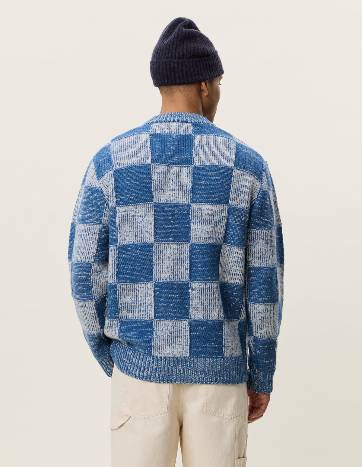 Les Deux Check Knit - Dark Denim Blue Men's Tops - Sloane Boutique
