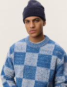 Les Deux Check Knit - Dark Denim Blue Men's Tops - Sloane Boutique