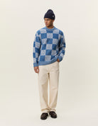 Les Deux Check Knit - Dark Denim Blue Men's Tops - Sloane Boutique