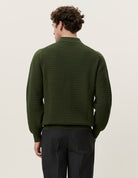 Les Deux Check Structure Knitted Long Sleeve Polo - Rifle Green Men's Tops - Sloane Boutique