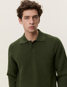 Les Deux Check Structure Knitted Long Sleeve Polo - Rifle Green Men's Tops - Sloane Boutique