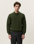 Les Deux Check Structure Knitted Long Sleeve Polo - Rifle Green Men's Tops - Sloane Boutique