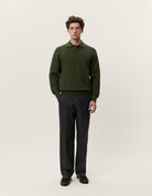 Les Deux Check Structure Knitted Long Sleeve Polo - Rifle Green Men's Tops - Sloane Boutique