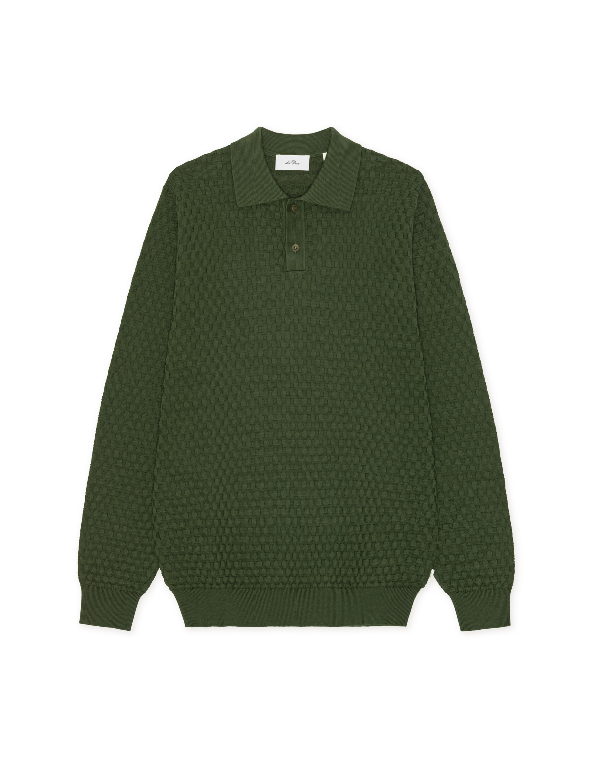 Les Deux Check Structure Knitted Long Sleeve Polo - Rifle Green Men's Tops - Sloane Boutique