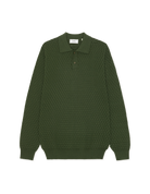 Les Deux Check Structure Knitted Long Sleeve Polo - Rifle Green Men's Tops - Sloane Boutique
