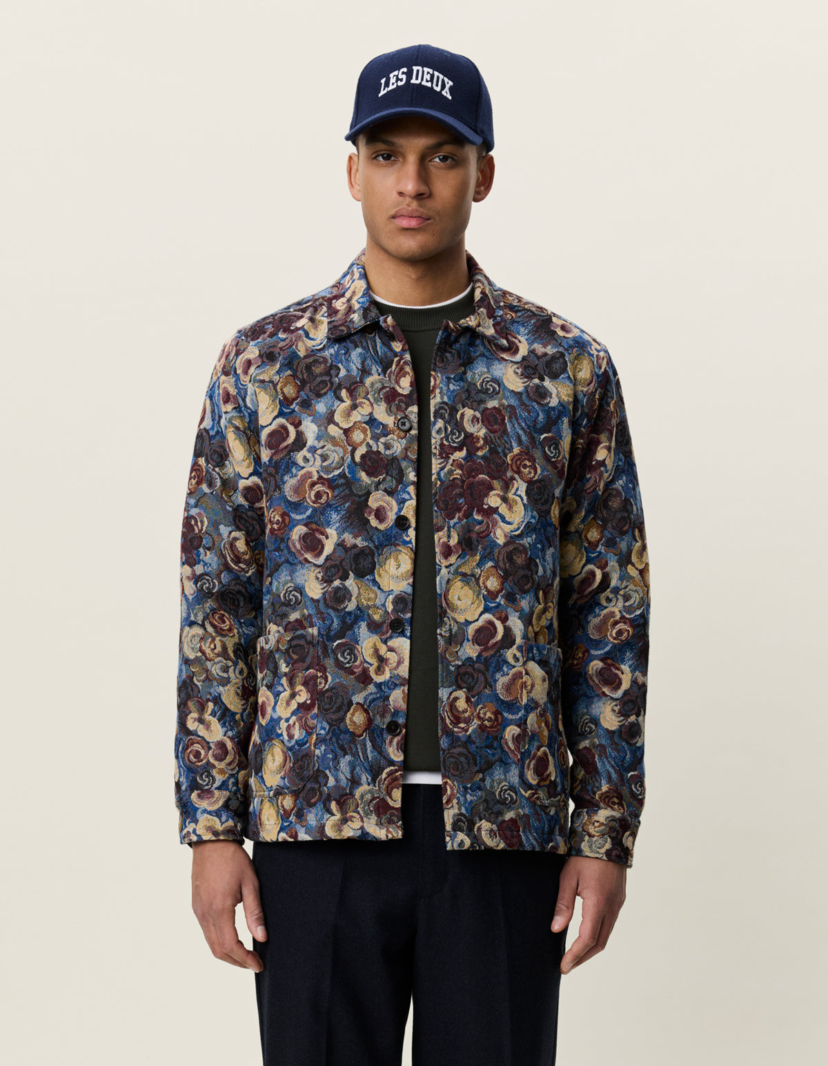 Les Deux Flower Jacquard Overshirt - Blue Outerwear - Sloane Boutique