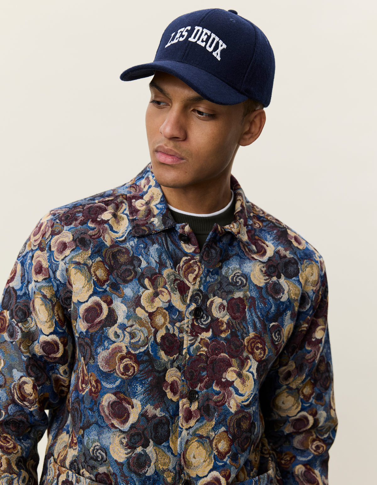 Les Deux Flower Jacquard Overshirt - Blue Outerwear - Sloane Boutique