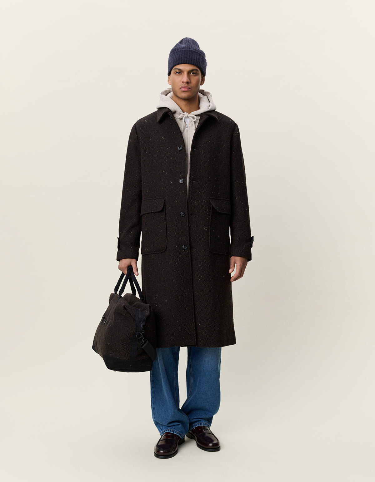 Les Deux Herringbone Wool Coat - Molé Brown Outerwear - Sloane Boutique