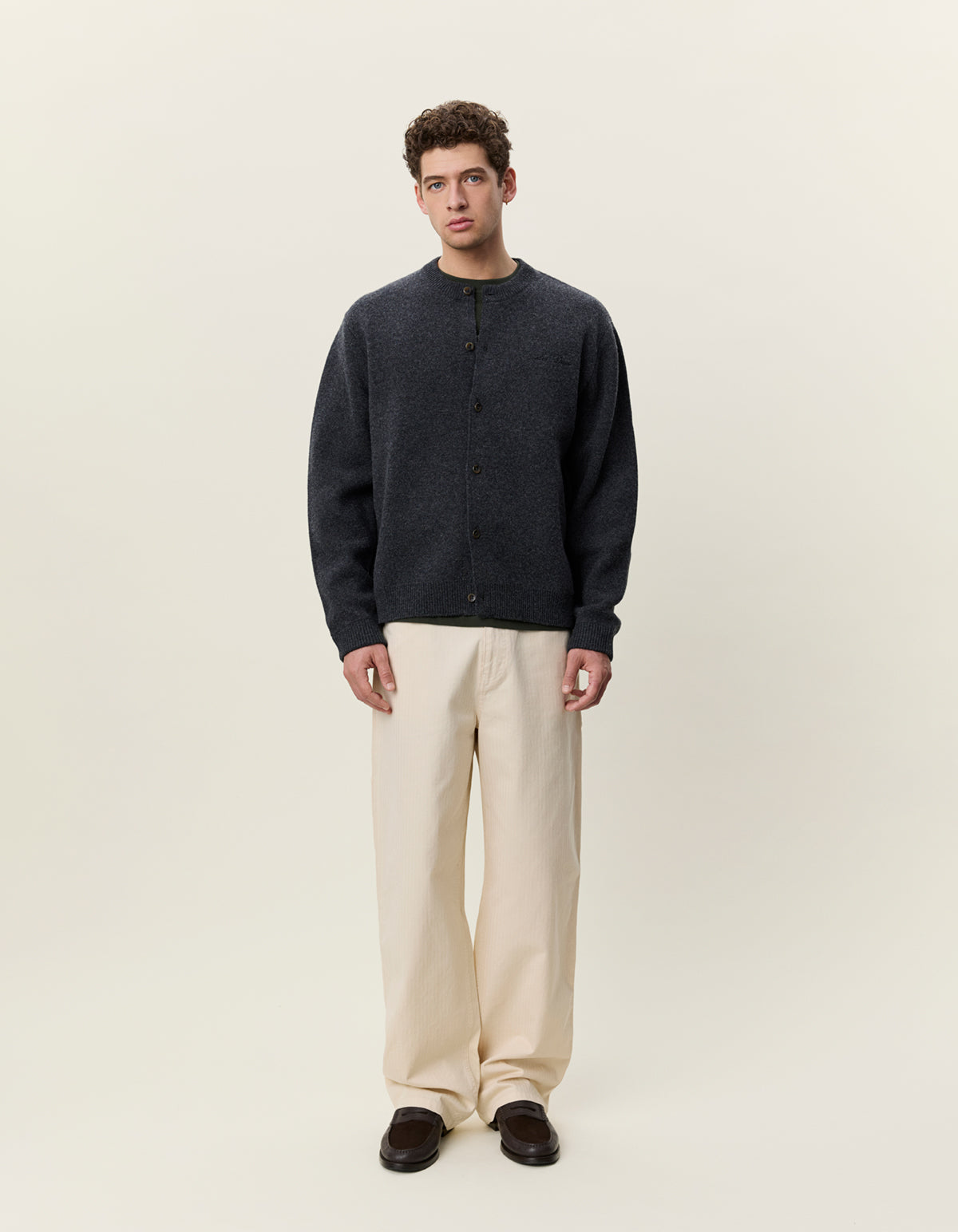Les Deux Knitted Roundneck Cardigan - Charcoal Melange Men's Tops - Sloane Boutique