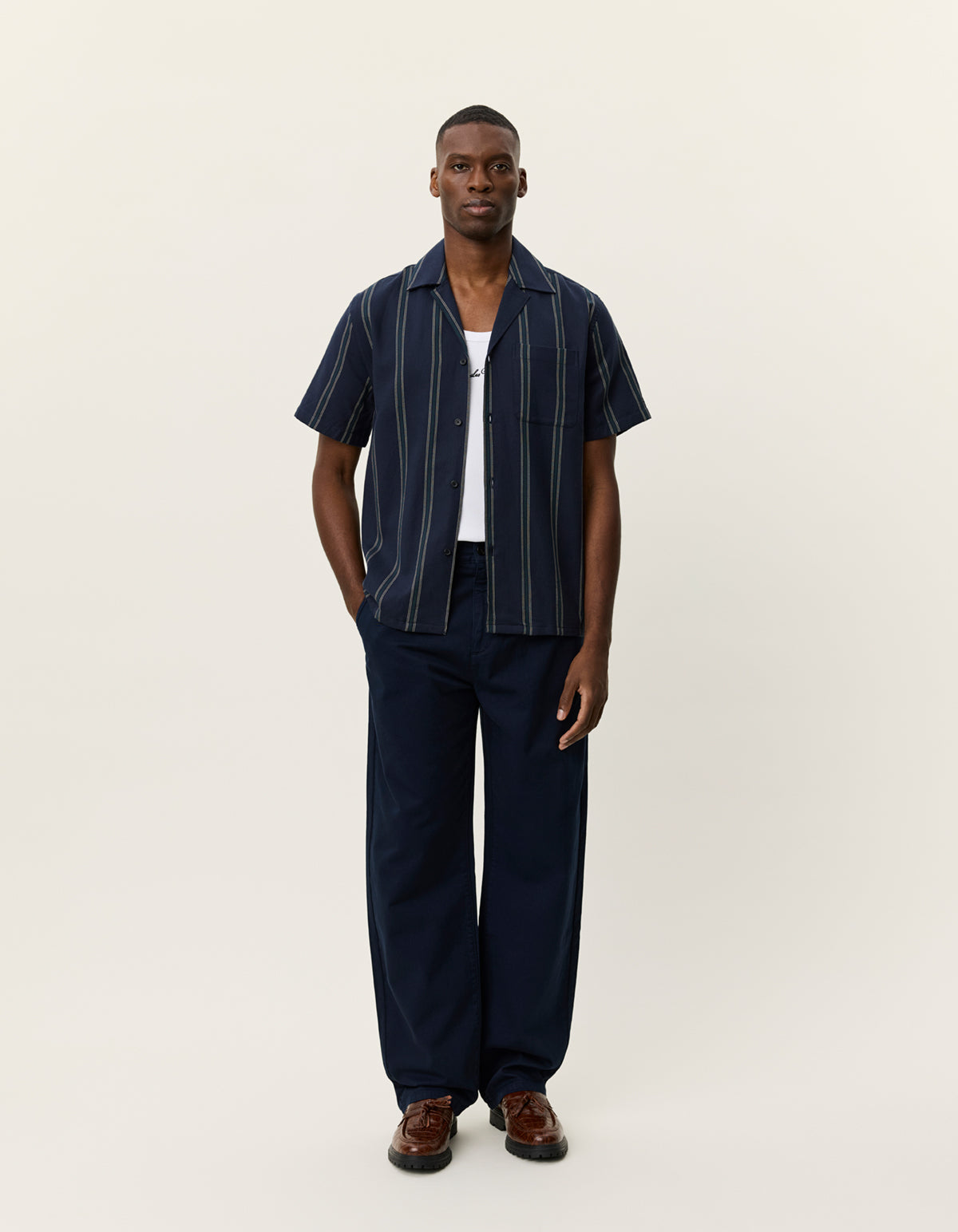 Les Deux Lawson Stripe SS Shirt - Dark Navy Men's Tops - Sloane Boutique