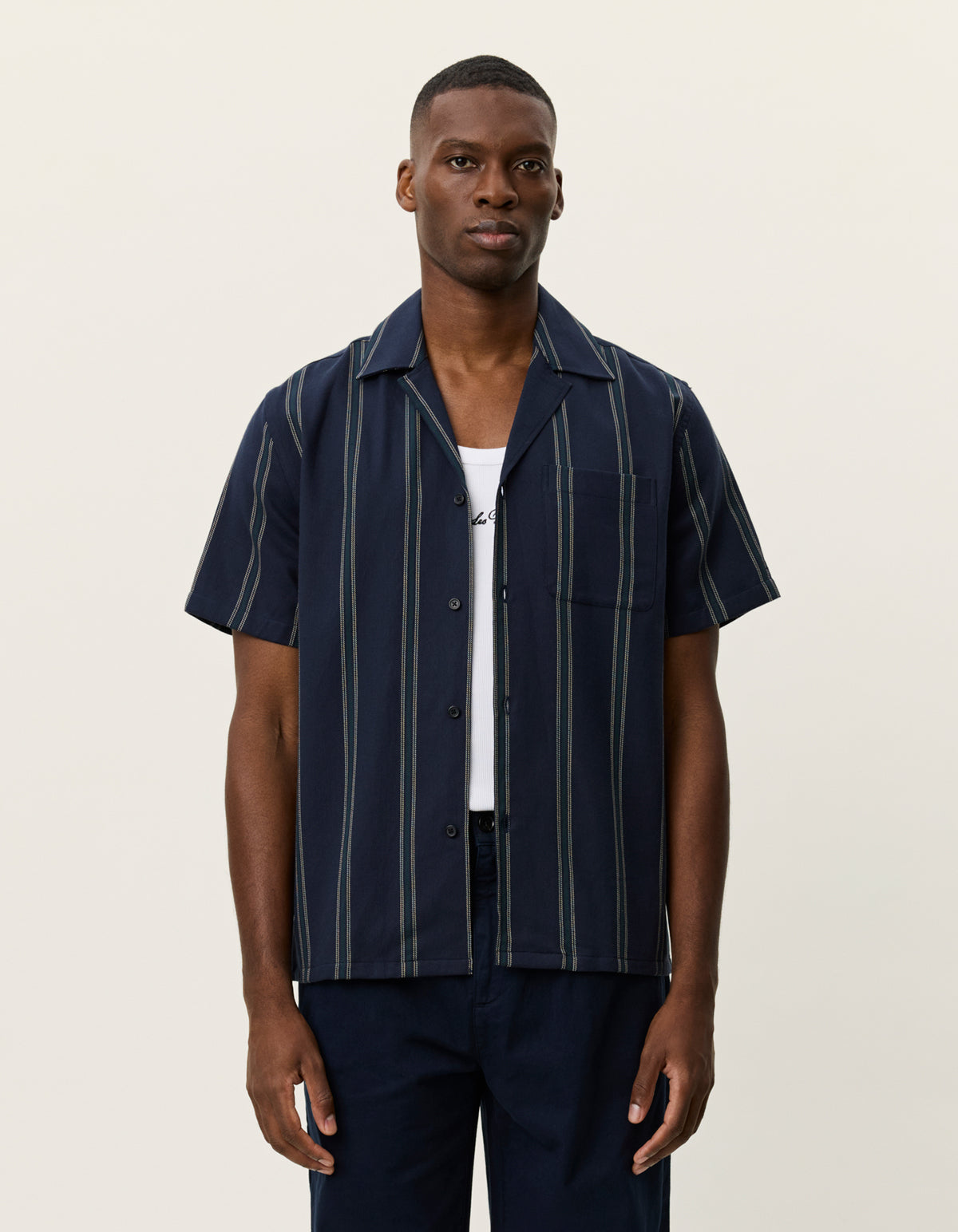 Les Deux Lawson Stripe SS Shirt - Dark Navy Men's Tops - Sloane Boutique