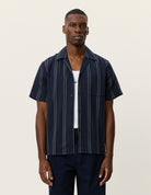 Les Deux Lawson Stripe SS Shirt - Dark Navy Men's Tops - Sloane Boutique