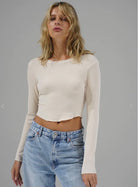 LnA Arya Cropped Long Sleeve - Bone sale tops - Sloane Boutique