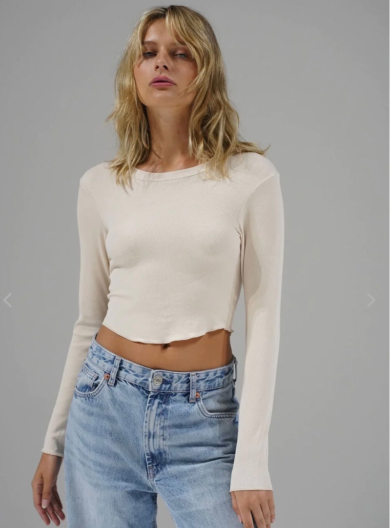 LnA Arya Cropped Long Sleeve - Bone sale tops - Sloane Boutique
