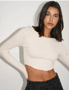 LnA Arya Cropped Long Sleeve - Bone sale tops - Sloane Boutique