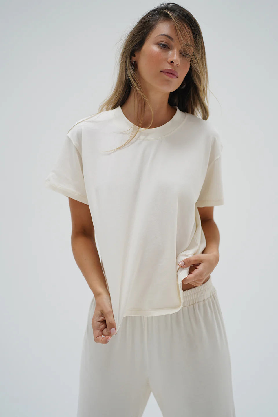 LnA Ava Oversized Spandex Jersey Tee - Egret Women's Tops - Sloane Boutique