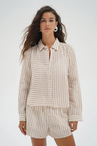 LnA Bondi Button Up Blouse - Sandbar Stripe Women's Tops - Sloane Boutique