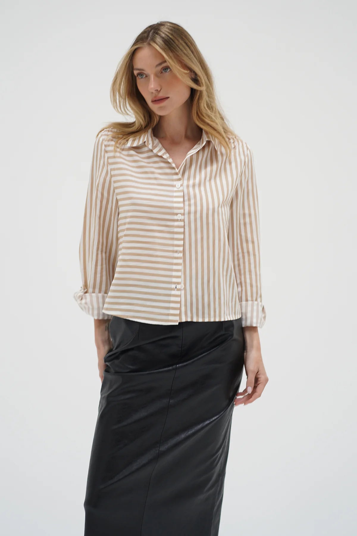 LnA Bondi Button Up Blouse - Sandbar Stripe Women's Tops - Sloane Boutique