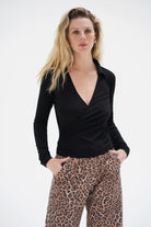 LnA Camryn Wrap Long Sleeve - Black Women's Tops - Sloane Boutique