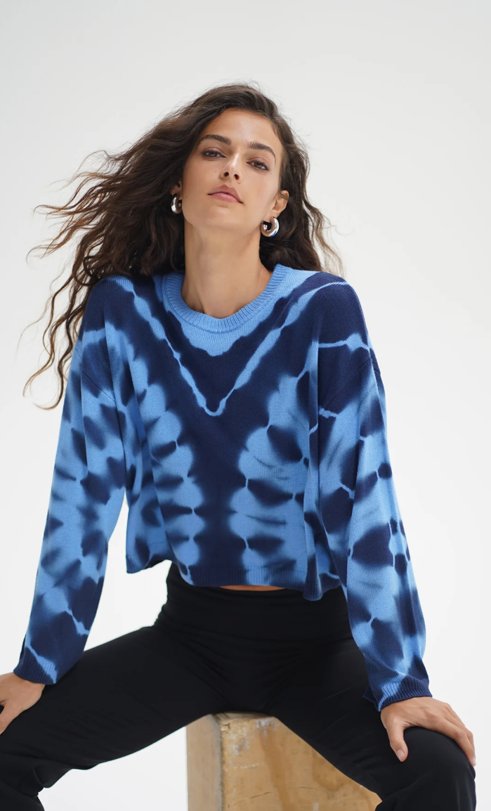LNA Caprina Tie Dye Sweater - Tyrrhenian Blue Women's Tops - Sloane Boutique