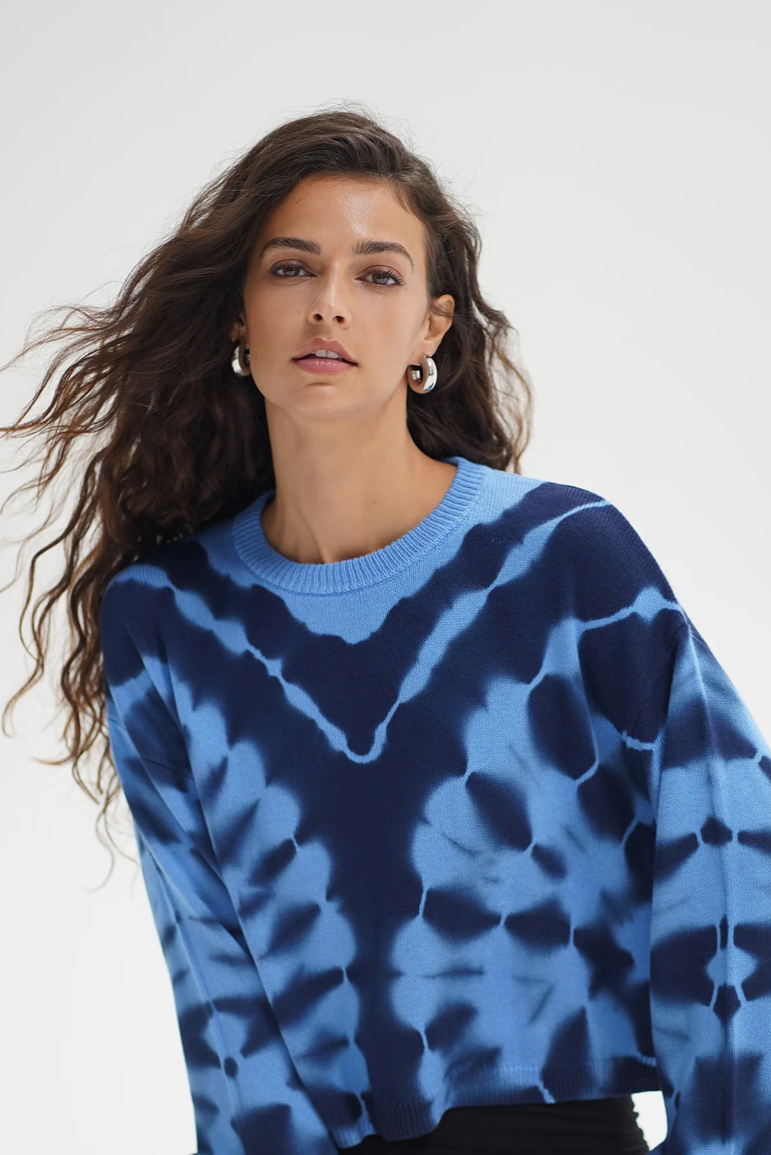LNA Caprina Tie Dye Sweater - Tyrrhenian Blue Women's Tops - Sloane Boutique