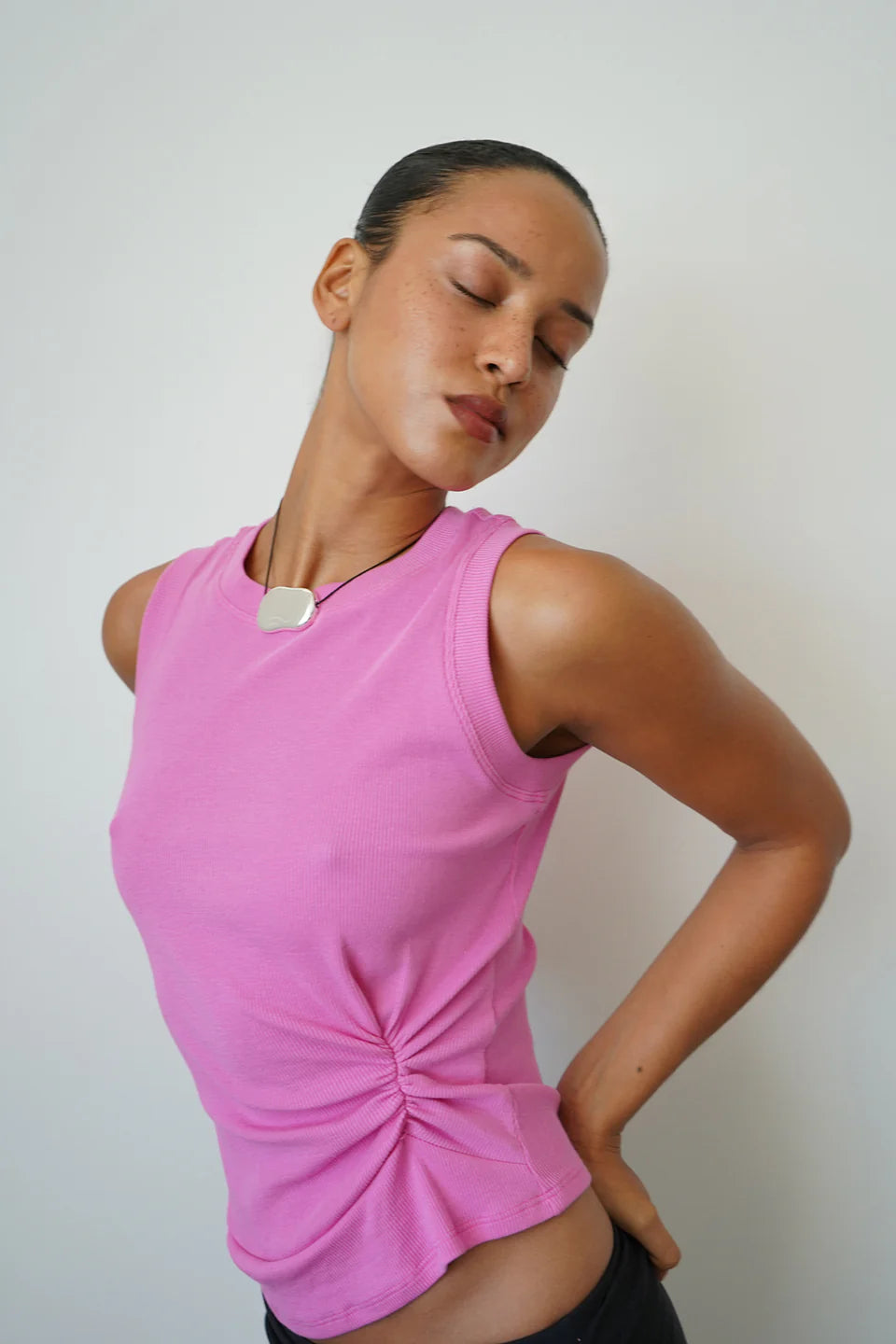 LnA Clem Knotted Rib Tank - Aurora Pink Women's Tops - Sloane Boutique