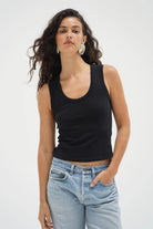 LnA Deep U Cotton Tank - Black Women's Tops - Sloane Boutique