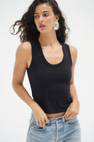 LnA Deep U Cotton Tank - Black Women's Tops - Sloane Boutique