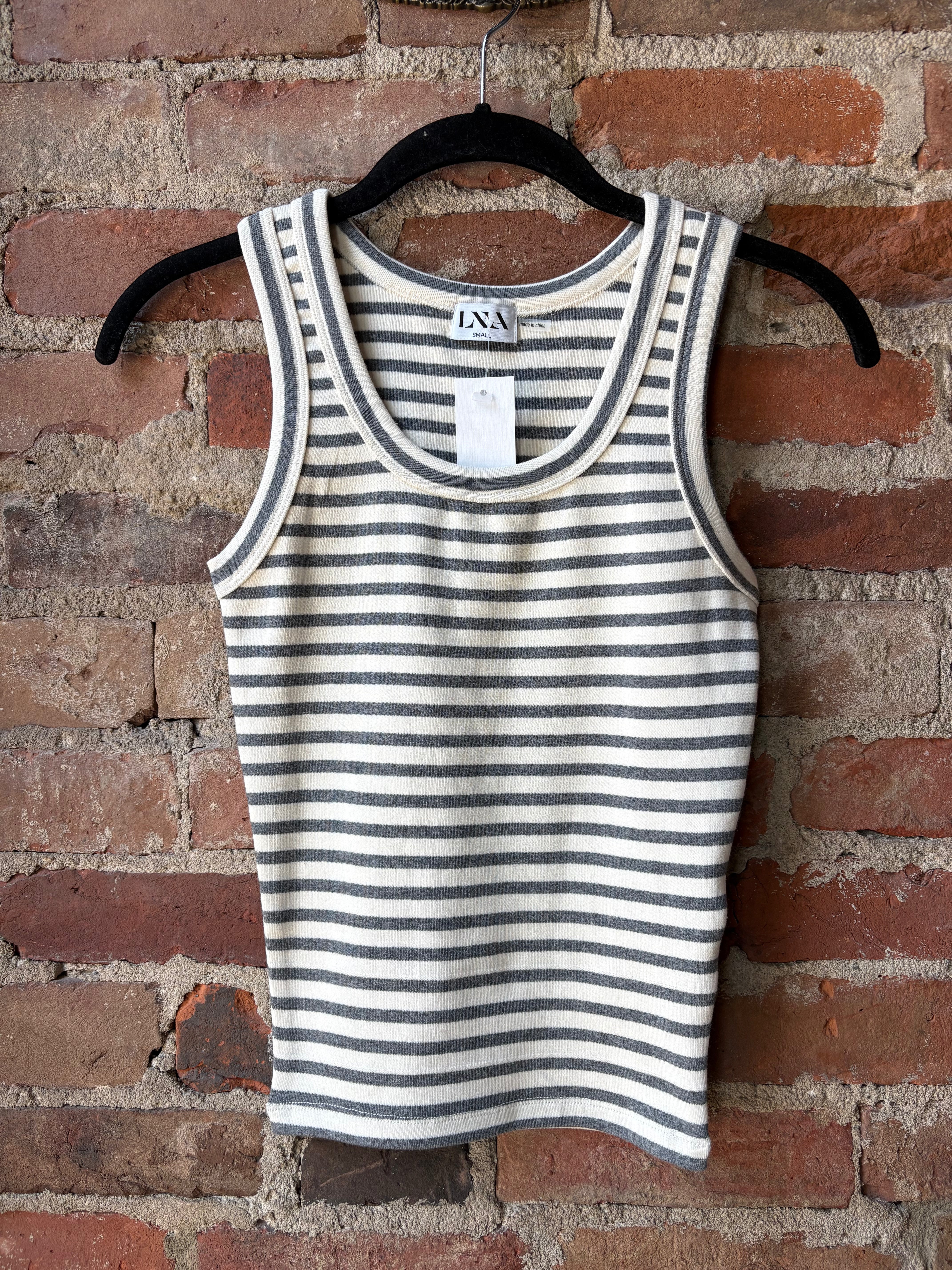 LNA Deniz Tank - Greyscale Stripe Women's Tops - Sloane Boutique