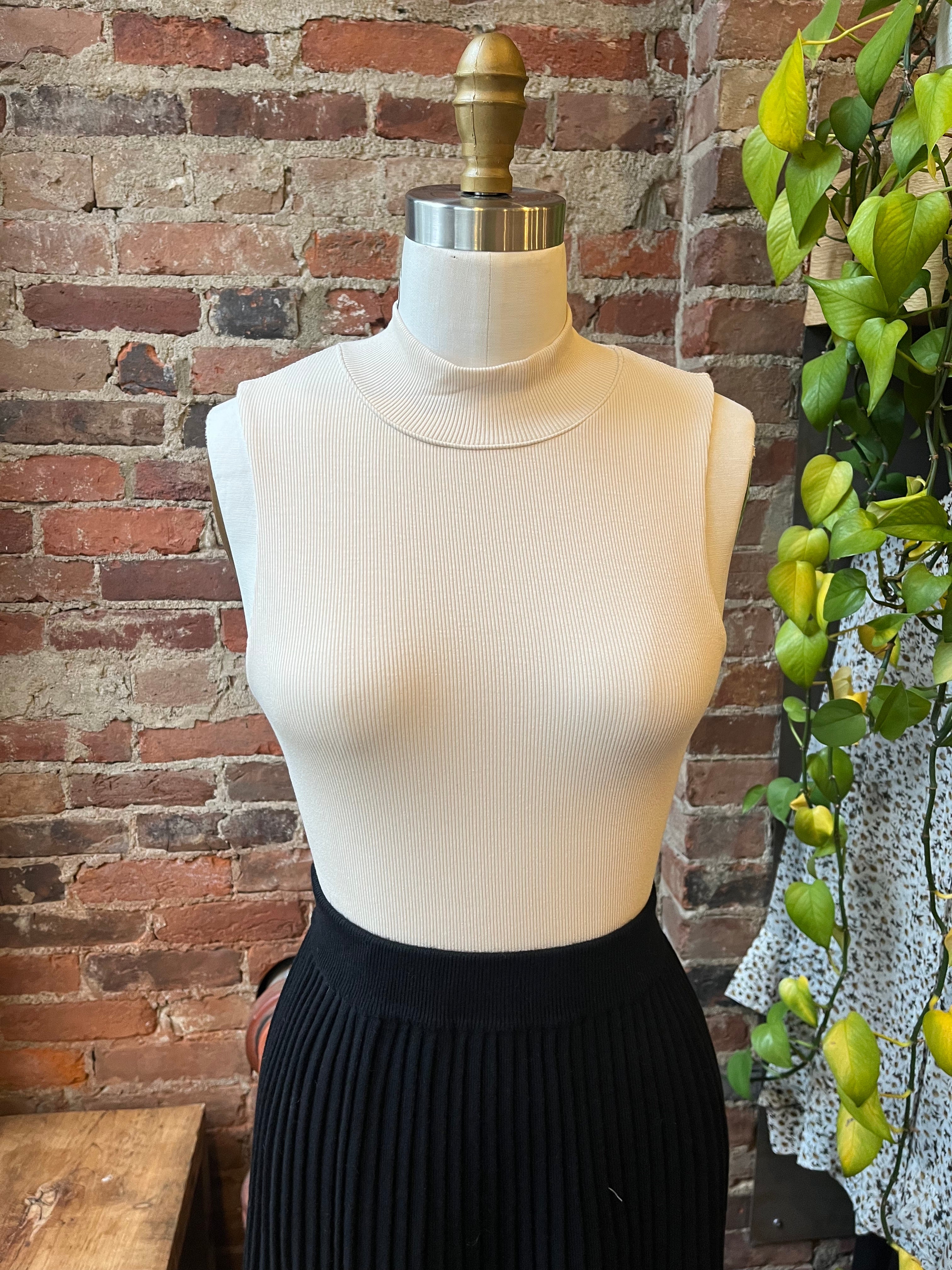 LnA Double Layer Mock Neck Sleeveless Tank - Bone Women's Tops - Sloane Boutique