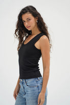 LnA Double Layer Ribbed Scoop Tank - Black Women's Tops - Sloane Boutique
