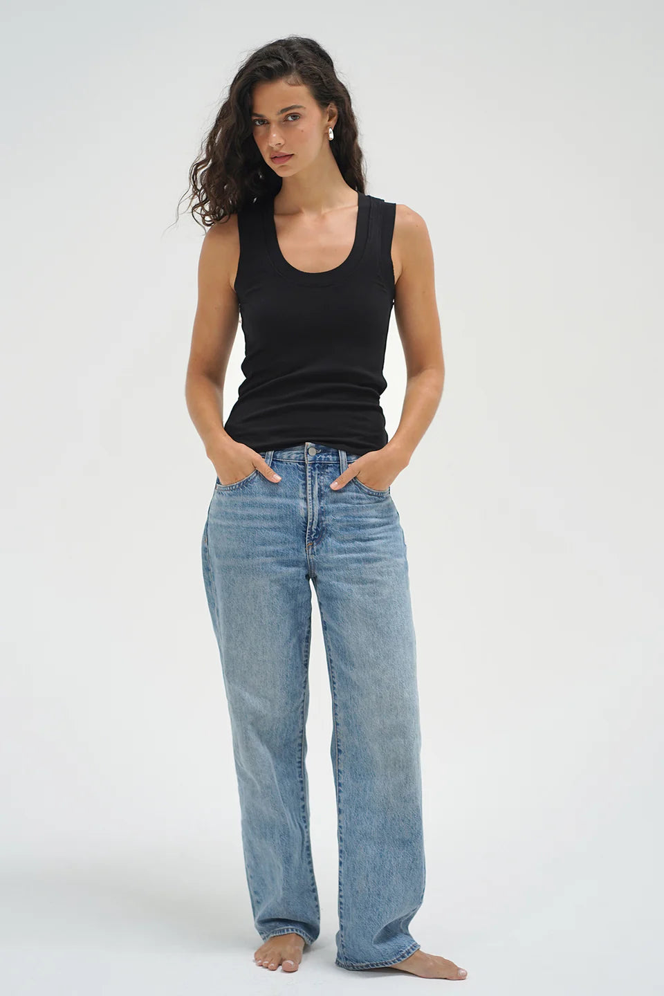 LnA Double Layer Ribbed Scoop Tank - Black Women's Tops - Sloane Boutique