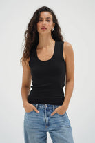 LnA Double Layer Ribbed Scoop Tank - Black Women's Tops - Sloane Boutique