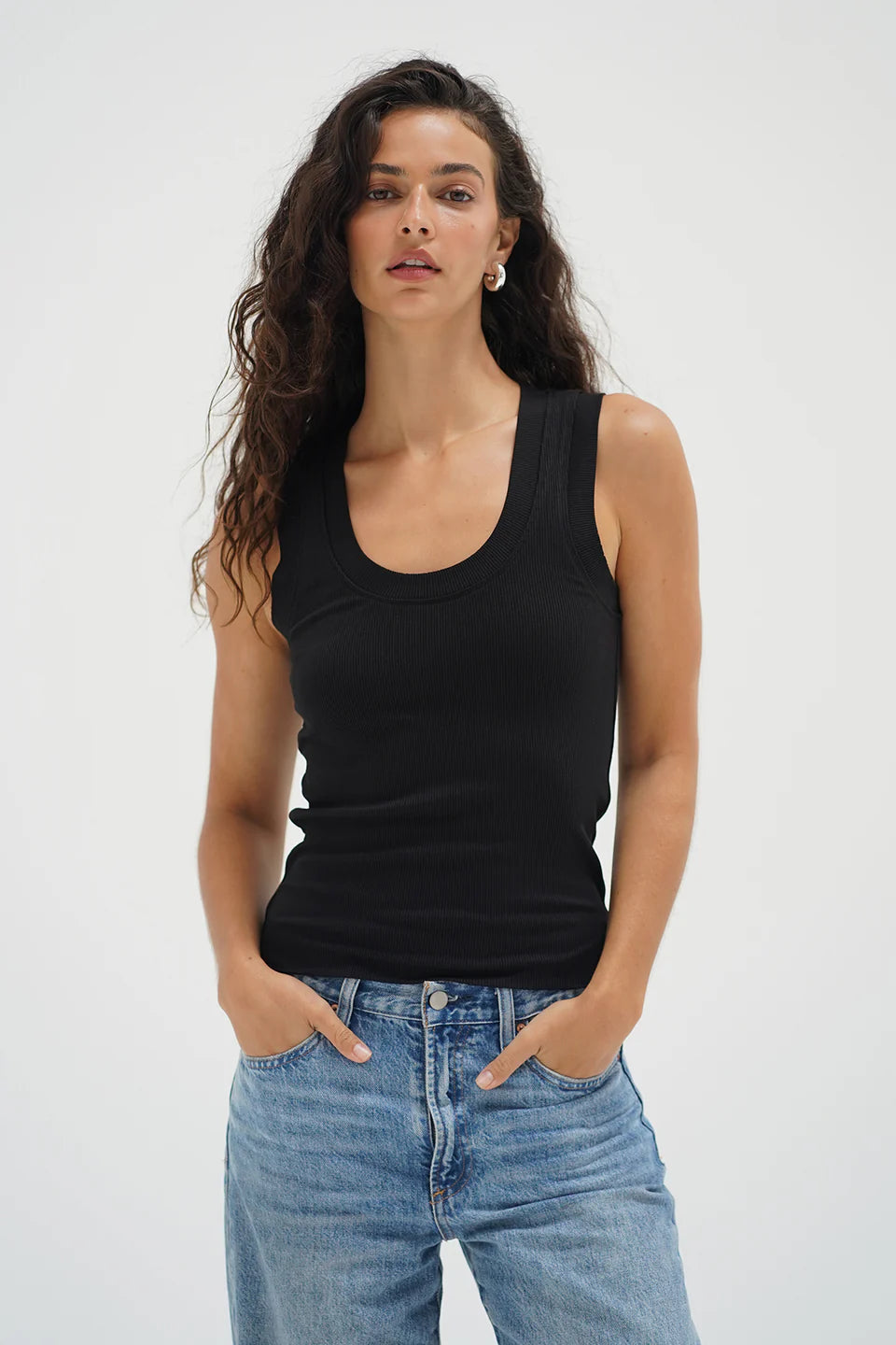 LnA Double Layer Ribbed Scoop Tank - Black Women's Tops - Sloane Boutique