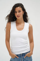 LnA Double Layer Ribbed Scoop Tank - White Women's Tops - Sloane Boutique