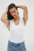 LnA Double Layer Ribbed Scoop Tank - White Women's Tops - Sloane Boutique