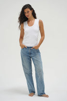 LnA Double Layer Ribbed Scoop Tank - White Women's Tops - Sloane Boutique